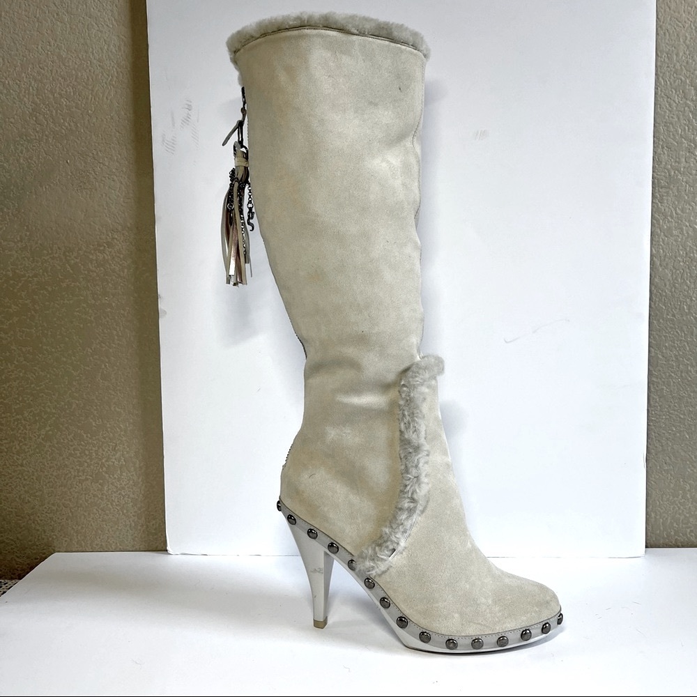 Nike Lab Beige Suede Zip-Up Boots with Studs and Shearling Lining NEW WOT